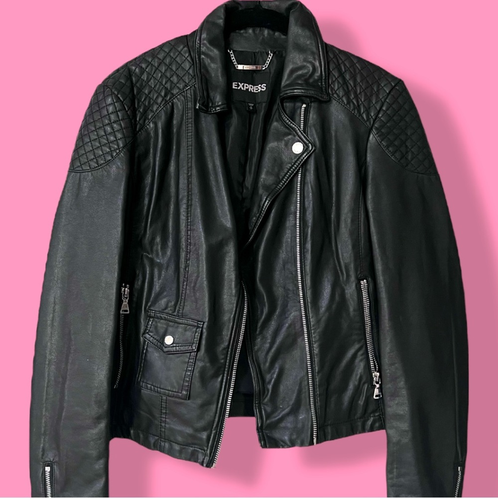 EXPRESS Vegan leather quilted shoulder Moto jacket